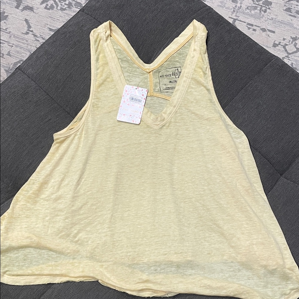 New Free People Yellow V-Neck Women's Tank Top Sz Medium